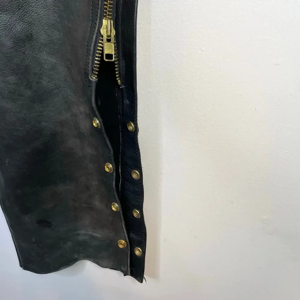 Unik Ultra All Leather Distressed Dark Brown Chaps Biker Moto Motorcycle XXS
